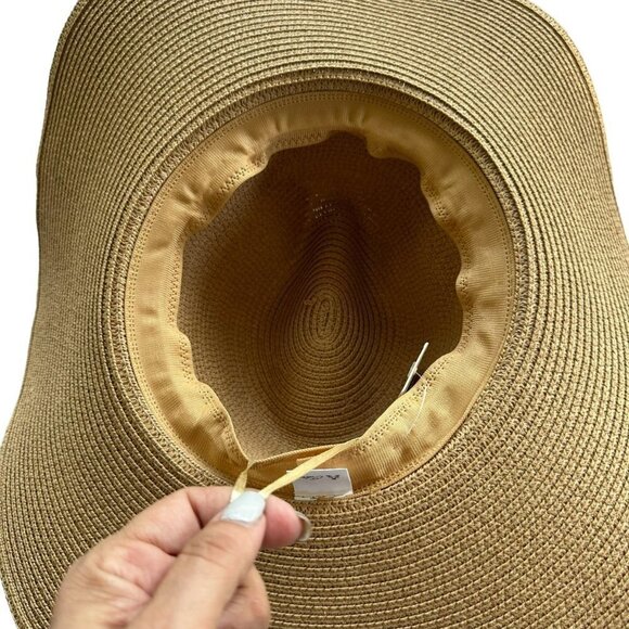 Odiva Summer Hat Khaki Stripe Pattern Band Straw Sun Hat - Picture 16 of 16